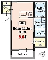 Woody Chaleur 2階ワンルームの間取り