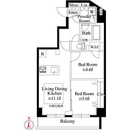 レアライズ西日暮里ノース 2LDKの間取図画像