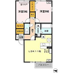 セジュールグリーンテラス 2LDKの間取図画像