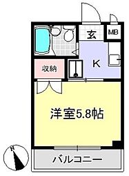 ハイムタニグチ 2階1Kの間取り