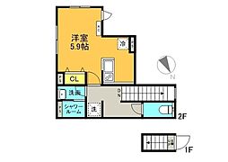 リブ・フォース 2階ワンルームの間取り