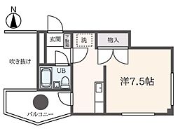 ビューラー堀之内 306 3階ワンルームの間取り