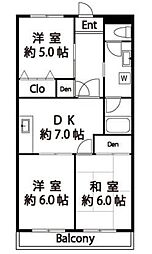 ブランボヌール松戸 2階3DKの間取り