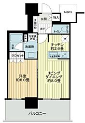 ライオンズタワー柏 5階1LDKの間取り