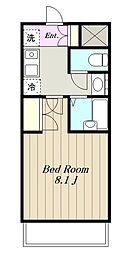 グリーンシンフォニー 2階1Kの間取り