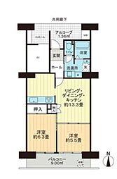 UR都市機構コンフォール上倉田1号棟 2LDKの間取図画像