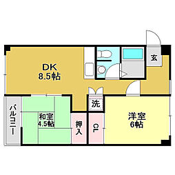 カサグレイズ2北棟 2DKの間取図画像