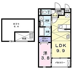 阪急宝塚本線 曽根駅 徒歩17分の賃貸アパート 2階1LDKの間取り