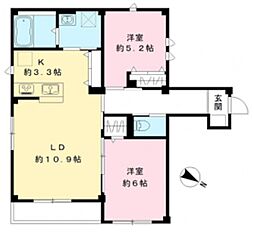都営浅草線 戸越駅 徒歩13分の賃貸マンション 2階2LDKの間取り