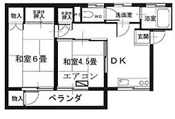 朝日コーポ 2階2DKの間取り