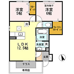 Ｄ−ｒｏｏｍ西浜II 1階2LDKの間取り