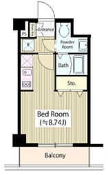 ブリリアント恵比寿 2階ワンルームの間取り