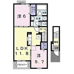 南海加太線 東松江駅 徒歩5分の賃貸アパート 2階2LDKの間取り