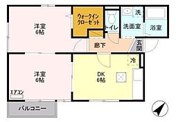 プランドール 1階2DKの間取り