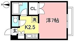 メープルヒルズ 1階1Kの間取り