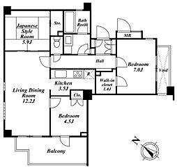 プライムアーバン新宿夏目坂タワーレジデンス 1階3LDKの間取り