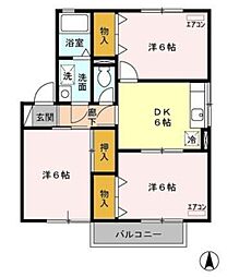 リヴェール高沢II B 2階3DKの間取り