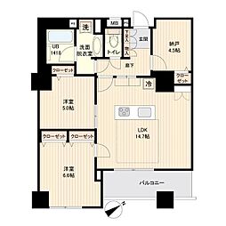 JR京浜東北・根岸線 横浜駅 徒歩5分の賃貸マンション 18階2SLDKの間取り