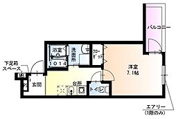 東大阪市長田西2丁目アパート 1Kの間取図画像