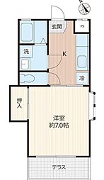 第2さつき荘 1Kの間取図画像