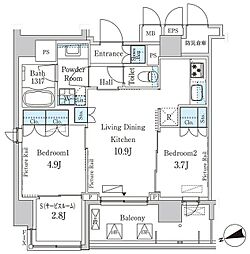 パークアクシス上野グレイスコート 14階2SLDKの間取り