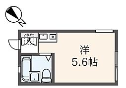 エルム東長沼 1階ワンルームの間取り