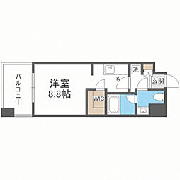 パークアクシス福岡県庁前 8階ワンルームの間取り