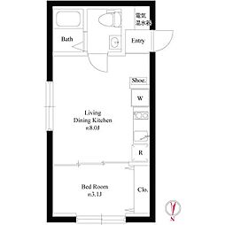 グラウンデュークス西大島 5階1DKの間取り