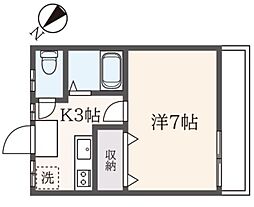 アースパックス1号棟 2階1Kの間取り