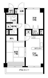 日神パレス拝島第2 4階2DKの間取り