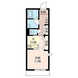 ベレオ中町 1階1Kの間取り