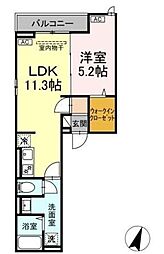 D-ROOM万町II 3階1LDKの間取り