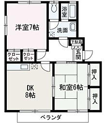 さくらハイツ6号館 1階2DKの間取り