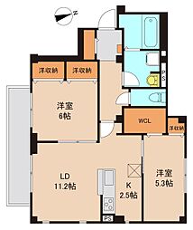 東京メトロ東西線 妙典駅 徒歩15分の賃貸マンション 3階2LDKの間取り