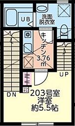 仮シティハイツ大船町 2階1Kの間取り