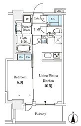 グラシア大森 10階1LDKの間取り