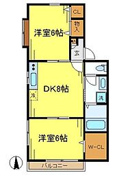 エバーグリーンヴュー 2DKの間取図画像