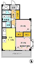 エクセル八雲台 1階2DKの間取り