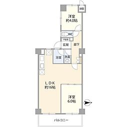 マートルコート調布第2 2LDKの間取図画像