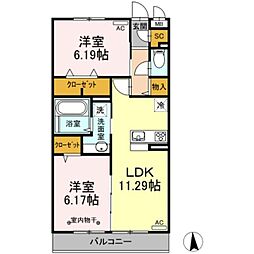 マウンテンハート 2階2LDKの間取り