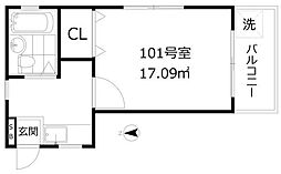 フォルティーノSS 1階1Kの間取り