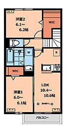 上連雀5丁目賃貸住宅 2階2LDKの間取り