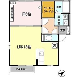 アイビーキューブ 2階1LDKの間取り