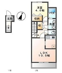 ブランジュ南逆井 2階1LDKの間取り