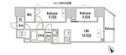 グランパセオ蔵前2 11階2LDKの間取り