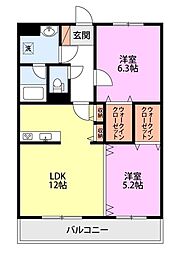 ＲＥＳＩＤＥＮＣＥ　Ｈｉｌｌ　Ｗｅｓｔ裏館 2階2LDKの間取り