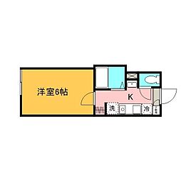 カージェ川崎II 2階1Kの間取り