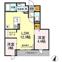ステラ美光 3階2LDKの間取り