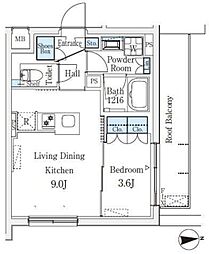 クレアティフ桜新町 1LDKの間取図画像