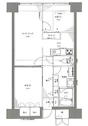 レジディア芝浦 12階2LDKの間取り